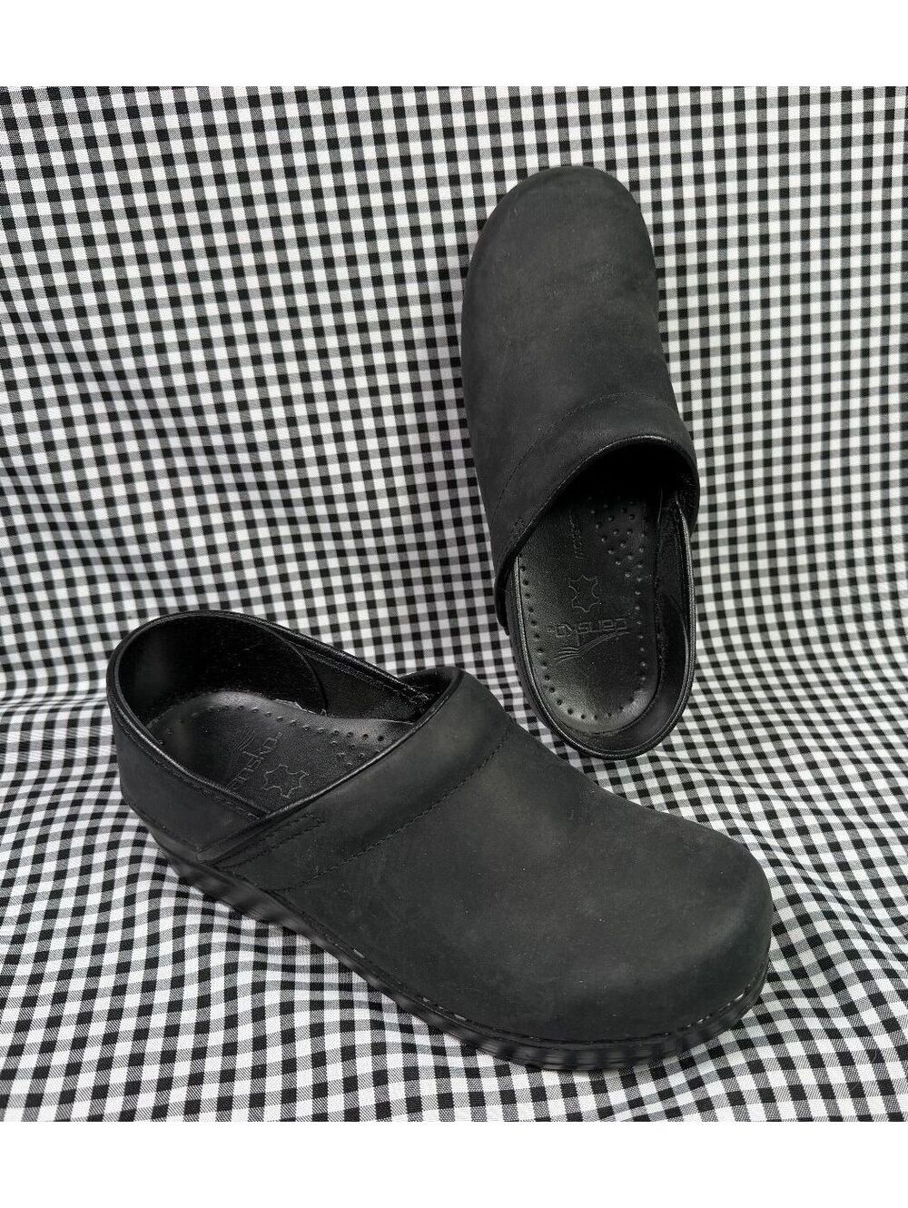 Dansko Black Leather Clogs Womens EU 38 Narrow Slip On Comfort Work Shoes